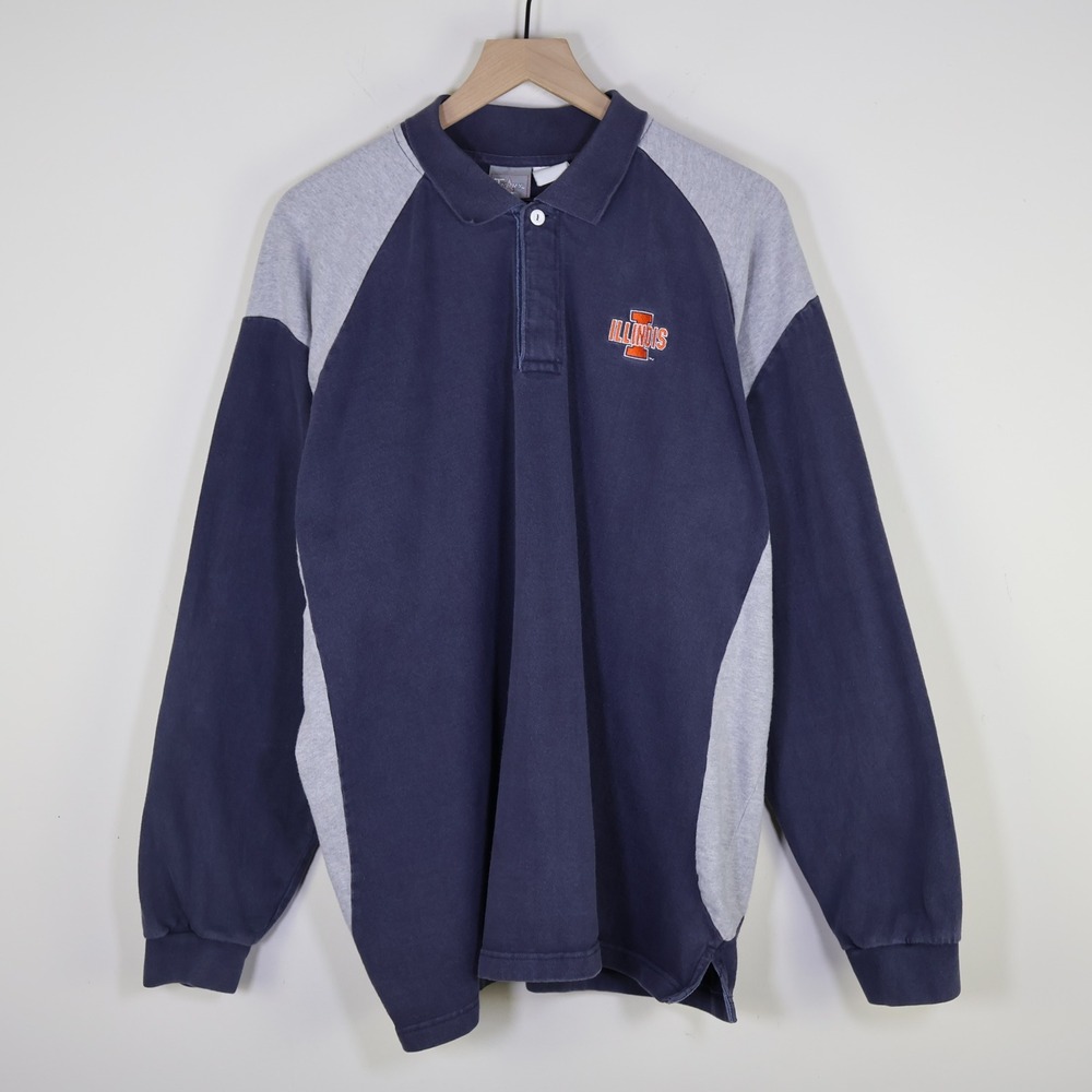 Vintage Illinois Fighting Illini Polo Colorblock Long Sleeve Mens XL Navy